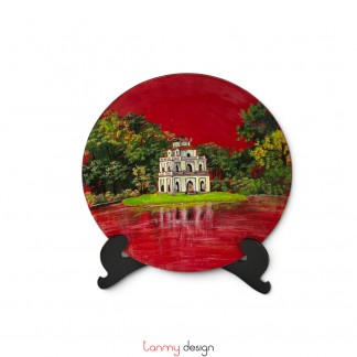 Round lacquer plate hand-painted with the girl or flower included with stand 30 cm ( different designs )
